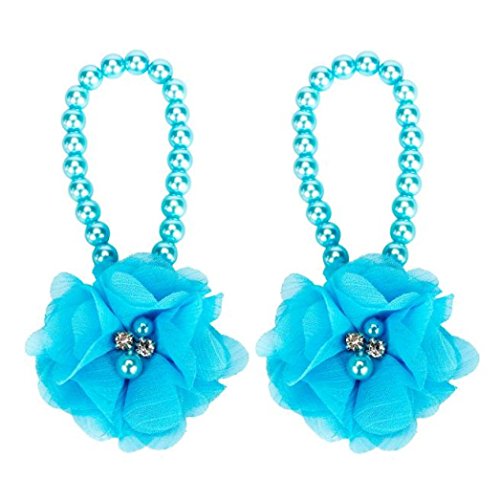 Sankuwen 1Pair Baby Barefoot Flower Pearl Beach Sandals Anklet