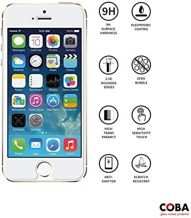 iPhone 5S Screen Protector, Coba 0.3mm Tempered Glass Protector - Anti-Scratch, Fingerprint Free Oleophobic Coating, HD Ultra Clear Perfectly Fit for Apple iPhone 5S/5C/5 (1 Pack, Lifetime Warranty)