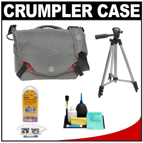 Crumpler 7 Million Dollar Home Photo/Video Camera Messenger Bag/Case (Grey/Red) + Tripod + Accessory Kit for Canon Rebel XSi, XS, T1i, T2i, EOS 60D, 50D, 5D, 7D, Nikon D3000, D3100, D5000, D7000, D90, D300s, Olympus Evolt E-5, E-30, E-450, E-620 & Sony Alpha A290, A390, A500, A33, A55, A550 Digital SLR Cameras