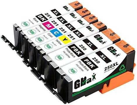 GBaX 1Set+1BK Remanufactured Ink Cartridge Replacement for Canon PGI-250XL CLI-251XL ( 2xPGI-250XL Black, CLI-251XL Black, CLI-251XL Cyan, CLI-251XL Magenta, CLI-251XL Yellow, 6-Pack)
