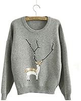 KSJK Women's Fashion Reindeer Christmas Jumper Crew Neck Pullover Sweater