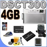 Sony Cybershot DSC-T300 10.1MP Digital Camera (Silver) with 5x Optical Zoom PLUS 4GB ProDUO Memory Stick - Extra Lithium Ion Battery - DSCT300 BigVALUEInc Accessory Saver Bundle + MORE