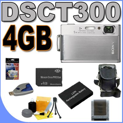 51JSHxq MgL Sony Cybershot DSC T300 10.1MP Digital Camera (Silver) with 5x Optical Zoom PLUS 4GB ProDUO Memory Stick   Extra Lithium Ion Battery   DSCT300 BigVALUEInc Accessory Saver Bundle + MORE