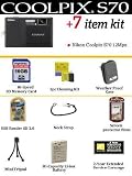 Nikon Coolpix S70 12.1MP Digital Camera (Black) + Ultimate Coolpix Accessory Package Includes 8GB Memory, Spare battery, 2 Year Warranty, Hard Case, Mini Tripod + More