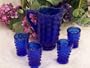 COBALT BLUE GLASS HOBNAIL WATER SET FIVE PIECE