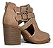 J. Adams Cut Out Buckle Ankle Bootie - Low Stacked Wood Heel Western Round Boot - Vegan Leather Sammi