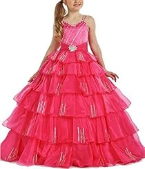 Girls Spaghetti Strap Beaded Lace Organza Floor Length   Ball Gown Flower-Girl Dress/Pageant Dress 
