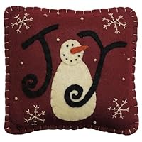 Pillow - Joy Snowman - Primitive Country Rustic Winter Christmas Embroidered Seasonal Decor