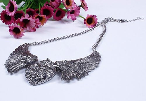 QIYUN.Z Gold Silver Tone Bling Rhinestone Angel's Wing Heart Love Pendant Chain Necklace