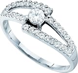 14KWG .50CT Round Diamond Solitaire Center Featuring Open V-Shaped Sides with 17 Diamonds Each Side