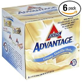 Atkins Advantage Shake, Creamy Vanilla, 4-Count Box of 11-Ounce Cans  (Pack of 6)