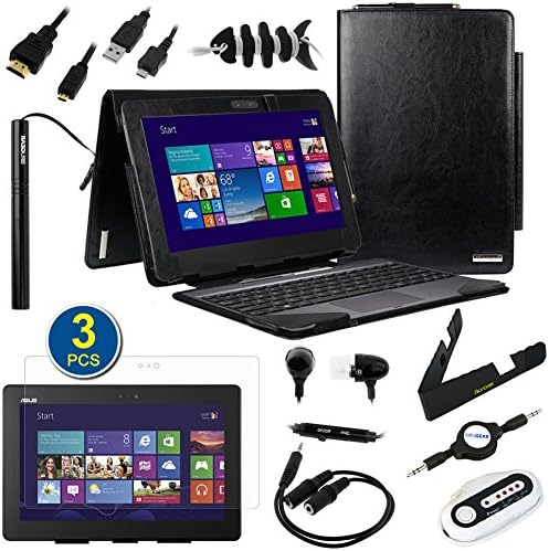 BIRUGEAR 13 Items Essential Accessories Bundle kit for Asus Transformer Book Trio ( TX201LA ) - 11.6 inch Detachable 2-in-1 Touchscreen Laptop Tablet PC ( Black Leather Keyboard Portfolio Stand Case included)