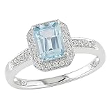 10K White Gold 1/8 ctw Diamond (H-I, I1-I2) and Blue Topaz Ring
