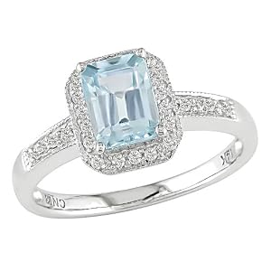 10K White Gold 1 8 ctw Diamond (H-I, I1-I2) and Blue Topaz Ring by