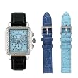 Sartego Unisex Watch with 108 Diamond Bezel Blue Mother of Pearl Dial Leather Band