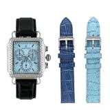 Sartego Unisex Watch with 108 Diamond Bezel Blue Mother of Pearl Dial Leather Band