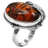 Baltic Honey Amber and Sterling Silver Large Leaf Ring Sizes 5, 6, 7, 8, 9, 10, 11, 12