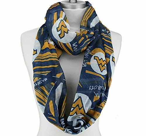 West Virginia Mountaineers Lightweight Infinity Scarf Emblazoned with Geometric Designs, Logos and Colors