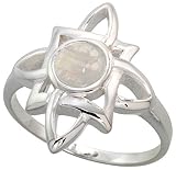 Sterling Silver Celtic Flower Ring, w/ Brilliant Cut Natural Moonstone Stones, 11/16