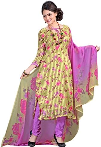 FABFIRKI Women's Levender Georgette Unstitched Salwar Suit Free Size Yellow, Purple