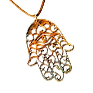 Large Hamsa Iridescent Pendant Necklace on Adjustable Natural Fiber Cord