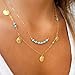 Shensee Female New Vogue DIY Gold Double Turquoise Sequins Pendant Chain Statement Necklace