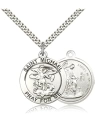 Free Engraving Included Medal- Sterling Silver St. Saint Michael the Archangel Pendant 1 x 7/8" 4082SS w/24" SG Heavy Curb Chain w/Box Patron Saint of Police Officers/EMTs