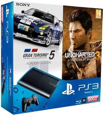 Console PS3 Ultra slim 500 Go noire + Gran Turismo 5 - édition academy + Uncharted 3 : l'illusion de Drake - édition jeu de l'année