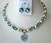 Genuine Swarovski Cream Pearl & Aquamarine Crystals w/ Heart Pendant Necklace Set (BRAND NEW)
