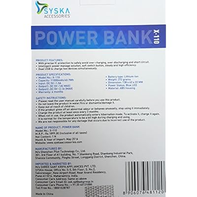 Syska X110 11000mAH Power Bank (Black-Grey)