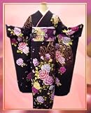 すぐ使える♪お仕立上がりブランド振袖ぜ～んぶ揃った豪華フルセット黒地薔薇＆蝶の画像