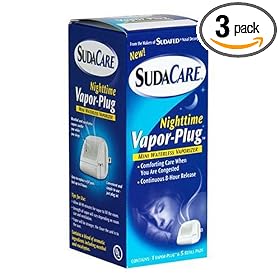 Sudacare Nighttime Vapor-Plug, Mini Waterless Vaporizer with 5 Refills (Pack of 3)