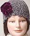 Hand Crocheted Grey Chenille and Rayon Cotton Gimp Skull Cap Trimmed with Purple Velvet Rosette Image