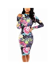 Turtleneck Long Sleeves Floral Print Tie Dye Print Polyester/Spandex Bodycon Dress 