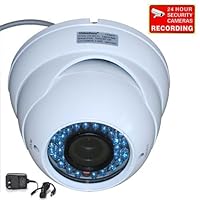 VideoSecu Day Night 540TVL Outdoor Night Vision CCTV Home Security Camera Weatherproof Vandal proof Built-in 1/3' Sony CCD with 3.5-8mm Varifocal Lens 36 Infrared LEDs with Camera Power Supply and Security Warning Decal 1ZH