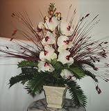 Burgundy and Cream Colored Silk Orchid Floral Arrangement