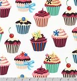 Cupcake on White Sweet Tooth Fabric One Yard