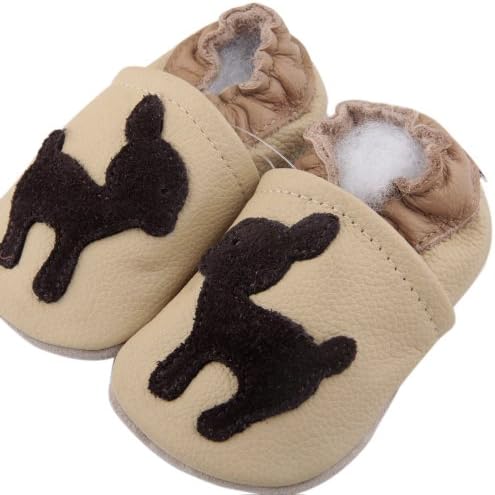 Kidzuu Soft Sole Baby Infant Leather Crib Shoes Beige Dark Brown Deer