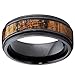 Black Titanium Wedding Band with Real Koa Wood Inlay, Milgrain Ring comfort fit 8MM