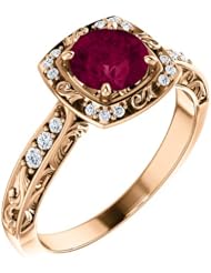 18K Rose Gold 6.00mm Round Cut Rhodolite Garnet and Diamond Ring -- LIFETIME WARRANTY