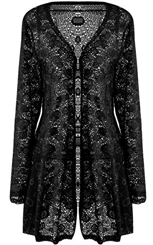 Women's Long Sleeve Lace Crochet Knitted Sheer V Neck Waterfall Cardigan
