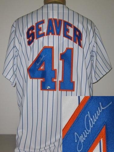 Tom Seaver New York Mets MLB Autographed/Hand Signed Authentic Style Majestic Home White Baseball Je