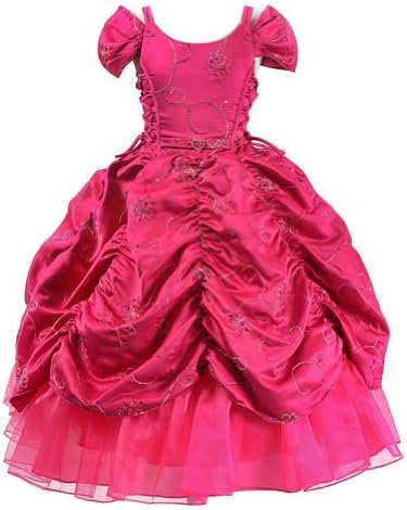 Fuchsia Satin Sequin Floral Pick Up Pageant Flower Girl Dress Girls 2T