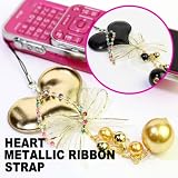 Amazon：携帯　デコ電・姫電ゴージャス！ハートラメリボンストラップ・携帯ストラップ・ケータイ・キーホルダー・HEART METALLIC RIBBON STRAP