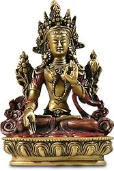 White Tara Statue, gold / red finish - Small