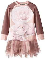 Girls Two-Toned Charmeuse/Cotton/Polyester/Spandex/Knit  Dropped   Waistline  Dress With Ruffles