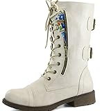 Women's Military Lace Up Buckle Combat Boots Mid Knee High Exclusive Credit Card Pocket, 9