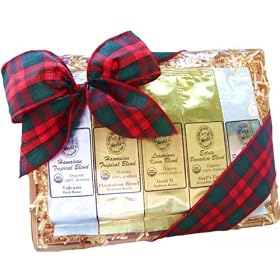 Christmas Holiday Plaid Ribbon Kona Hawaiian Coffee Sampler Gift Basket, Ground Coffee, Brews 60 Cups