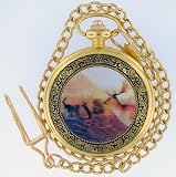 2 Deer Pocket Watch 14k Gold Tone Ring