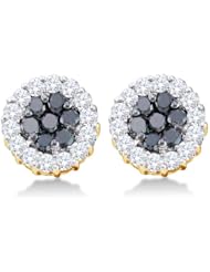 14K Yellow and White Two 2 Tone Gold Round Brilliant Cut Black and White Diamond - Flower Shape Invisible & Channel Set Studs Earrings with Secure Screw Back Closure - (1.48 cttw.)
